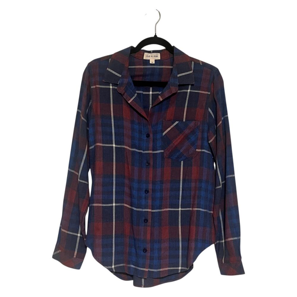 Cloth & Stone Anthropologie Aurora Plaid Long Sleeve Button Down Shirt Blue Sz M - Picture 2 of 7